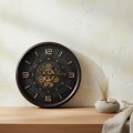 Zegar ścienny brąz cichy mechanizm ruchome zębatki 50cm HTBE4616