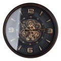 Zegar ścienny brąz cichy mechanizm ruchome zębatki 50cm HTBE4616