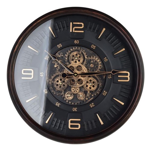 Zegar ścienny brąz cichy mechanizm ruchome zębatki 50cm HTBE4616