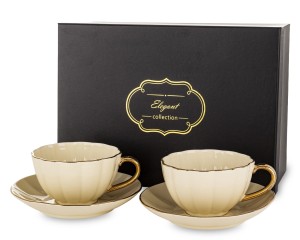 Filiżanka filiżanki porcelana beżowo złote kpl. 2 szt 220ml  184485
