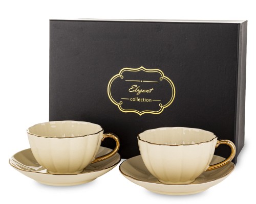 Filiżanka filiżanki porcelana beżowo złote kpl. 2 szt 220ml  184485