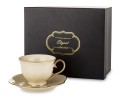Filiżanka ze spodkiem z porcelany beżowo złota w ozdobnym opakowaniu 250ml 184486