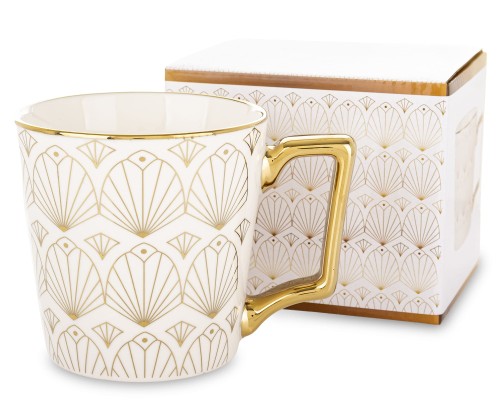 Kubek z porcelany biało złoty w opakowaniu dekoracyjnym 310ml 183586