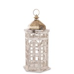 Lampion latarnia drewniana retro biało złota 65x30x26 172954