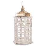 Lampion latarnia drewniana retro biało złota 82x41x36 172953