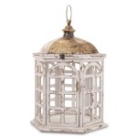 Lampion latarnia drewniana retro biało złota 72x47x41 172952