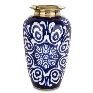 Wazon pojemnik ceramiczny waza ozdobny niebiesko złoty 27,5x16x16 175001