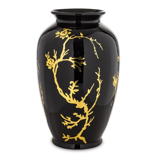 Wazon pojemnik ceramiczny waza ozdobny czarno złoty 36x20x20 182950
