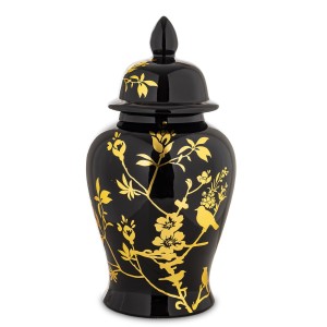 Amfora pojemnik ceramiczny urna waza wazon ozdobny czarno złoty 49x25x25 182951