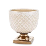 Osłonka donica doniczka ceramiczna biało złota  16,5x15,5x15,5 163005