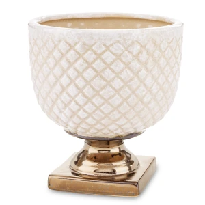 Osłonka donica doniczka ceramiczna biało złota 18,5x17,5x17,5 163006