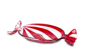 Patera  miska dekoracyjna szklana w kształcie cukierka czerwona 3x23,5x10,5 173405