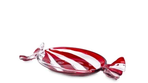 Patera  miska dekoracyjna szklana w kształcie cukierka czerwona 2,5x20x9,5 173406
