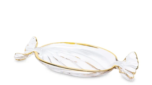 Patera  miska dekoracyjna szklana w kształcie cukierka złota 3x23,5x10,5 173411