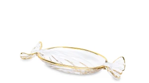 Patera  miska dekoracyjna szklana w kształcie cukierka złota 2,5x20x9,5 173412