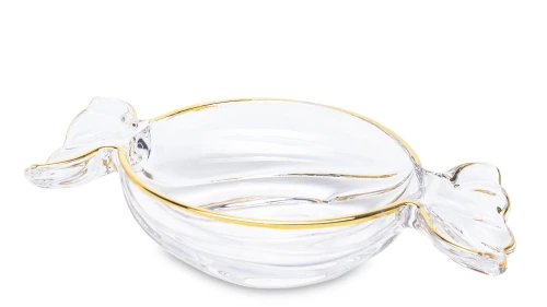 Patera  miska dekoracyjna szklana w kształcie cukierka złota 5x25x15 173415