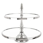 Patera dekoracyjna lustrzana srebrna 2 poziomowa okrągła 40x40,5 184313