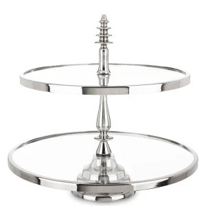 Patera dekoracyjna lustrzana srebrna 2 poziomowa okrągła 40x40,5 184313