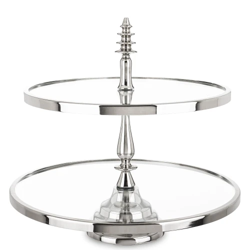 Patera dekoracyjna lustrzana srebrna 2 poziomowa okrągła 40x40,5 184313