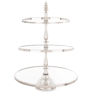 Patera taca metalowa lustro srebrna 3 poziomy 56x41 168327