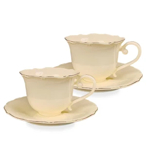 Filiżanka filiżanki porcelana beżowo złote kpl. 2 szt z podstawką  220 m 185576