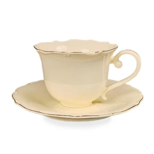 Filiżanka z porcelany beżowo złota  z podstawką 220 ml 185574