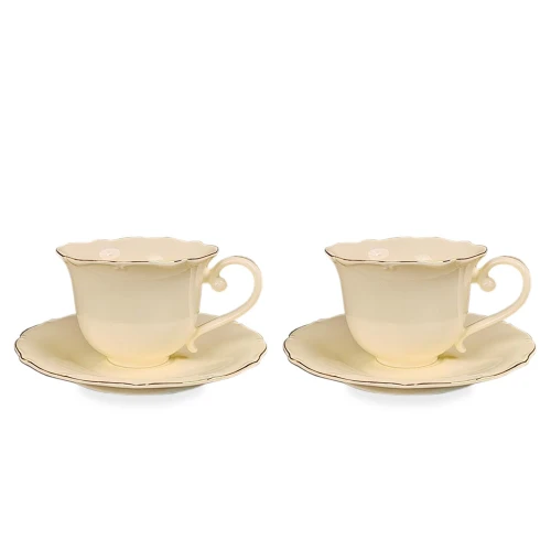 Filiżanka filiżanki porcelana beżowo złote kpl. 2 szt z podstawką  90 m 185567