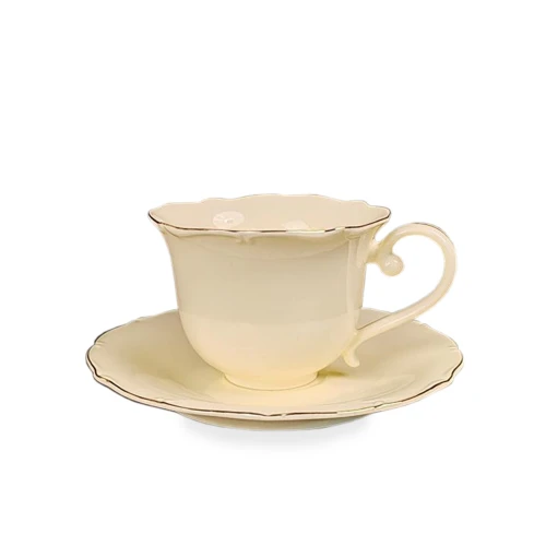 Filiżanka z porcelany beżowo złota  z podstawką 90ml 185574