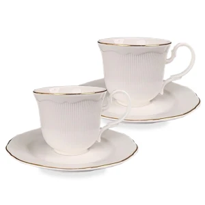 Filiżanka filiżanki porcelana biało złote kpl. 2 szt z podstawką  220 ml 185562