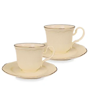 Filiżanka filiżanki porcelana beżowo złote kpl. 2 szt z podstawką  220 m 185558
