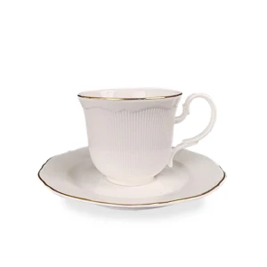 Filiżanka z porcelany biało złota  z podstawką 90ml 185554
