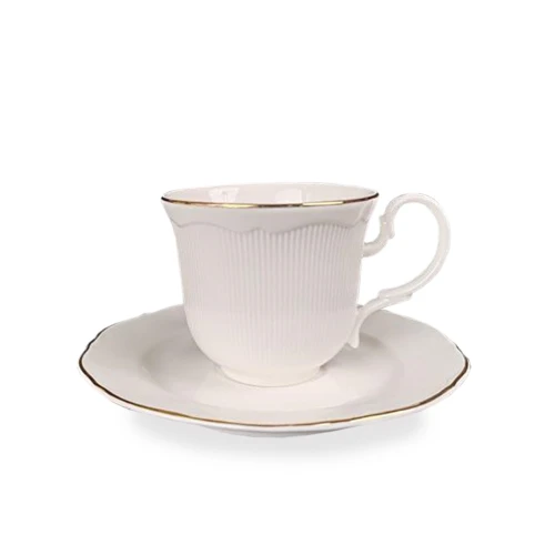 Filiżanka z porcelany biało złota  z podstawką 90ml 185554