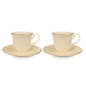Filiżanka filiżanki porcelana beżowo złote kpl. 2 szt z podstawką  90 m 185553