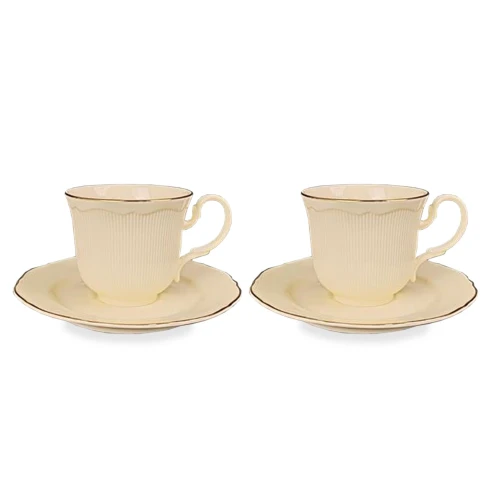 Filiżanka filiżanki porcelana beżowo złote kpl. 2 szt z podstawką  90 m 185553