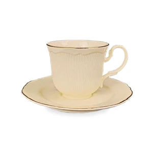 Filiżanka z porcelany beżowo złota  z podstawką 90ml 185551