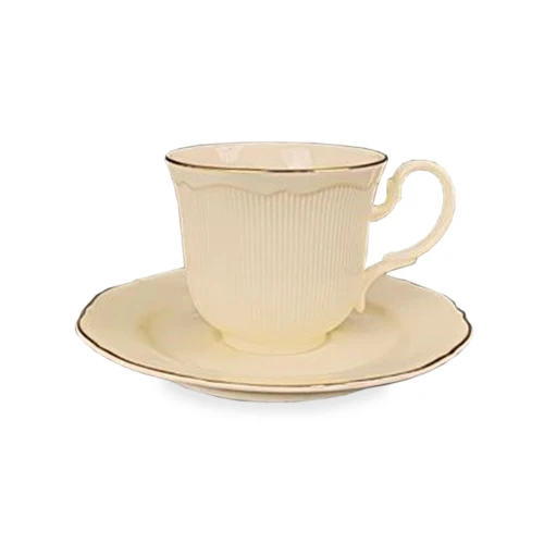 Filiżanka z porcelany beżowo złota  z podstawką 90ml 185551