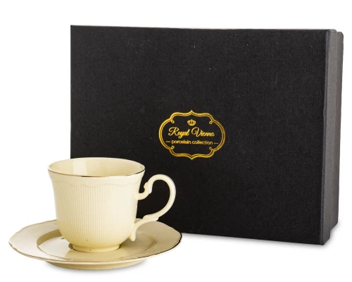 Filiżanka z porcelany beżowo złota  z podstawką 90ml 185551