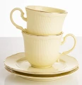 Filiżanka filiżanki porcelana beżowo złote kpl. 2 szt z podstawką  90 m 185553