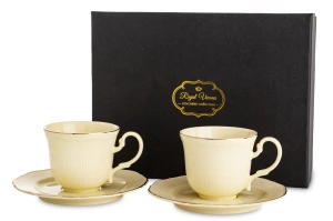 Filiżanka filiżanki porcelana beżowo złote kpl. 2 szt z podstawką  90 m 185553