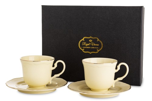 Filiżanka filiżanki porcelana beżowo złote kpl. 2 szt z podstawką  90 m 185553