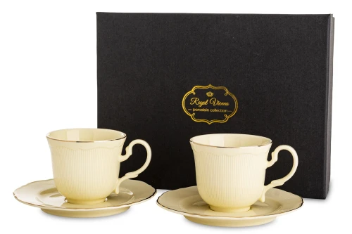 Filiżanka filiżanki porcelana beżowo złote kpl. 2 szt z podstawką  90 m 185553