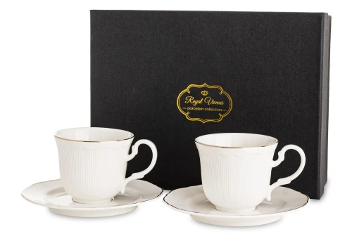 Filiżanka filiżanki porcelana biało złote kpl. 2 szt z podstawką  90 ml 185556