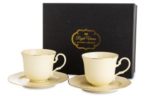 Filiżanka filiżanki porcelana beżowo złote kpl. 2 szt z podstawką  220 m 185558