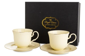 Filiżanka filiżanki porcelana beżowo złote kpl. 2 szt z podstawką  220 m 185558