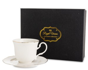 Filiżanka z porcelany biało złota  z podstawką 220ml 185560