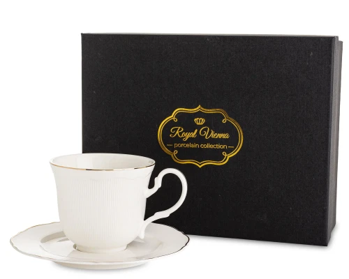 Filiżanka z porcelany biało złota  z podstawką 220ml 185560