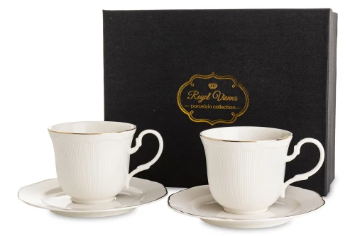 Filiżanka filiżanki porcelana biało złote kpl. 2 szt z podstawką  220 ml 185562