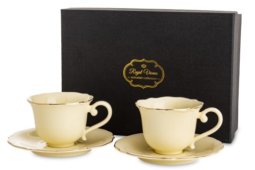 Filiżanka filiżanki porcelana beżowo złote kpl. 2 szt z podstawką  90 m 185567