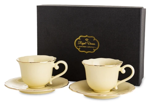 Filiżanka filiżanki porcelana beżowo złote kpl. 2 szt z podstawką  90 m 185567