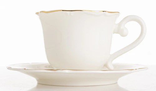 Filiżanka z porcelany biało złota  z podstawką 90 ml 185570